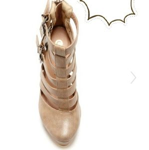 Nude Cage Buckle Platform Stilleto Booties